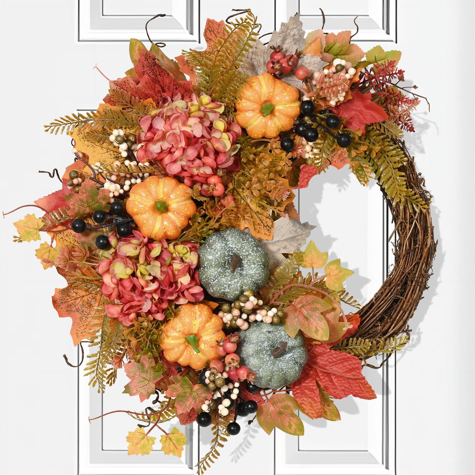Photo 1 of **PICTURE FOR REFERENCE**20 Inch Fall Wreaths for Front Door - Half-Circle Autumn Wreath, Porch Wall Window Home Decor - Thanksgiving Farmhouse Style