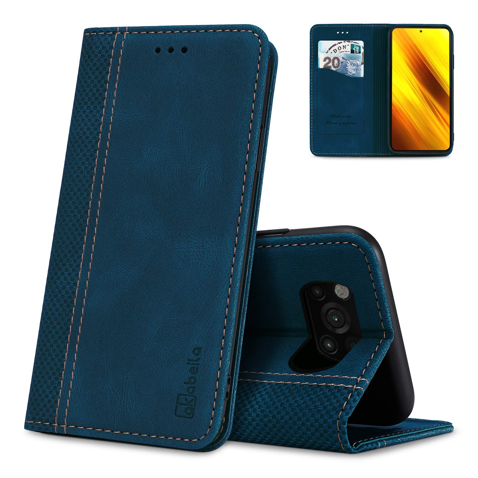 AKABEILA Case for Xiaomi Poco X3 NFC Case PU Leather Flip Wallet Case Xiaomi Poco X3 Pro with Magnetic Closure Kickstand Card Slots Xiaomi Poco X3 NFC/Poco X3 Phone Case Cover Shockproof Blue — image 1