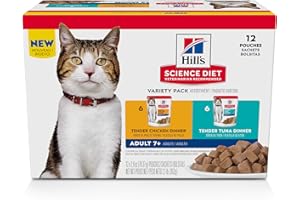 Hill's Science Diet Adult 7+, Senior Adult 7+ Premium Nutrition, Wet Cat Food, Variety Pack: Chicken; Tuna Stew, 2.8 oz Pouch Variety Pack, Case of 12