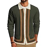 PJ PAUL JONES Men‘s Button Down Polo Shirts Striped Knitted Cardigan Sweaters