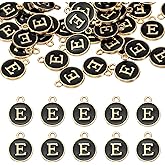 uxcell 52pcs Letter Charm, Enamel Letter Pendants, Alphabet E Pendants Double Sided Beads Charm for DIY Bracelet Necklace Pendants Earring Jewelry, Black