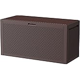ZYJOYY 90 Gallon Resin Deck Box, Weatherproof Outdoor Storage Box for Patio, Garden, Pool, and Yard, Lockable Waterproof Bin for Tools, Cushions, and Accessories, Brown