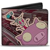 Buckle-Down Invader Zim Bifold Wallet | Invader Zim GIR and Piggy Scene with Title Logo Reds Billfold Credit Card and ID Slots Vegan Leather