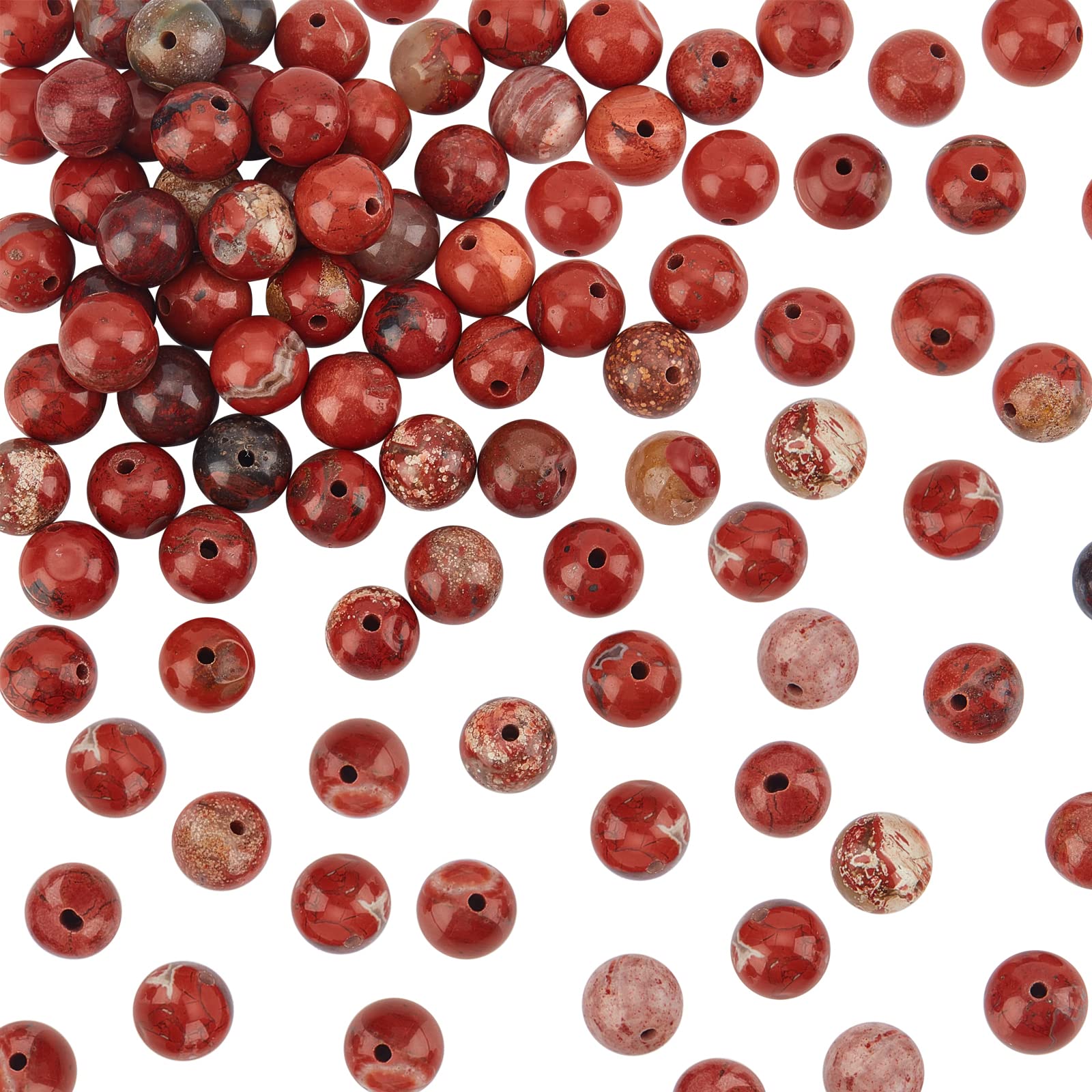 OLYCRAFT 96pcs 8mm Natural Red Agate Beads 1mm Hole Red Marble Bead Strands Round Loose Gemstone Beads Energy Stone for Bracelet Necklace Jewelry Making