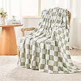 EMME Checkered Knit Blanket Soft Fluffy Patterned Throw Blankets for Couch, Sofa, Chair, Bed, Camping, Picnic, Travel Sage Green 50"x60"