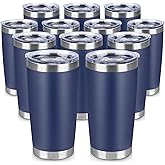 VQRRCKI 20 oz Tumbler Stainless Steel Tumblers Bulk with Lid Double Wall Insulated Coffee Tumbler Cups for Hot & Cold Drinks Powder Coated Travel Coffee Tumbler Mug Metal (Navy Blue, 12 pack)