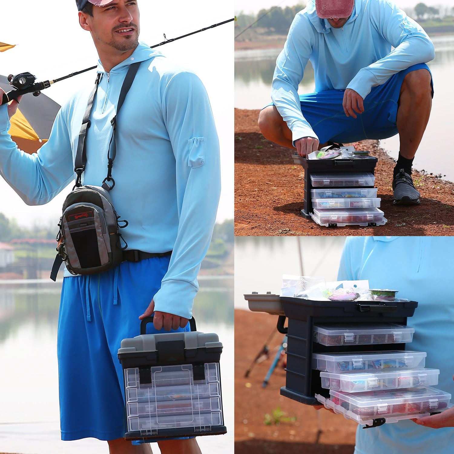 Sougayilang Fishing Tackle Box Portable 4 Layers Fishing Box Sea Boat Fishing Accessory Box Case with Handle Utility Box-Small Size : Sports & Outdoors