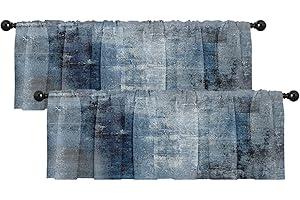 Emvency 2 Pack Valances Window Treatments, Blue Abstract Modern Art Blackout Drapes Adjustable Curtain for Windows Living Room Kitchen Over Sink, 18x52 Inch Rod Pocket Valances