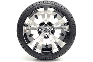 GOLF CART KING Golf Cart 12"" Vampire SS Gloss Black and Machined 215/35-12 or 215/50-12 DOT Golf Cart Tire Combo - - Set of 4 (215/35-12, Standard Lugs)