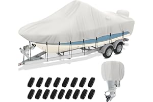 NOOKAT Center Console Boat Cover 17-19ft, 1200D Waterproof Boat Cover with Motor Cover, Trailerable Boat Cover for Center Console Boat, Heavy Duty Marine Grade UV Resistant Polyester Fabric, Gray
