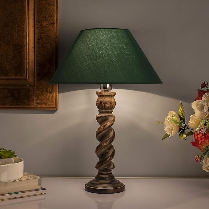 Homesake Classic Black Twister Table Lamp with Green Shade