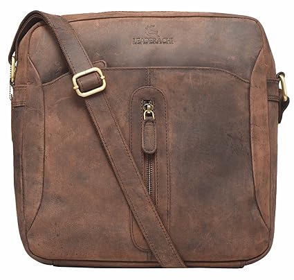 LEADERACHI Unisex Hunter Leather Crossbody Laptop Messenger Bag (Muskat)