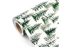 WRAPAHOLIC Kraft Christmas Wrapping Paper - Mini Roll - 17 Inch x 33 Feet - Christmas Tree Wrapping Paper Watercolor Winter Forest Landscape Design for Holiday, Party