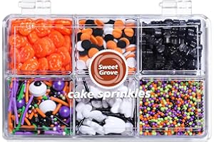 SWEETGROVE Halloween Sprinkles for Cake Decorating - 6.53 oz Edible Candy Eyes, Pumpkin, Ghost, Spider, Confetti, Nonpareils Sprinkle Mix, Cupcake Cookie Decorations for Fall Halloween Party Treats