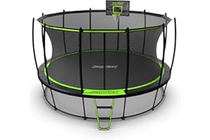 JumpFlex Hero Round Outdoor Backyard Trampoline with Net Safety Enclosure and Ladder - Heavy-Duty Jumping Trampoline Play Equipment for Family