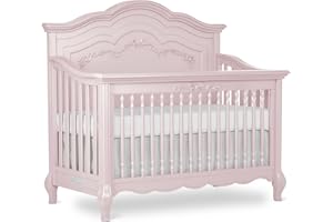 EVOLUR évolur Aurora 5-in-1 Convertible Full-Size Baby Crib in Dusty Rose, GreenGuard Gold & JPMA, 3 Mattress Heights, Ribbon Bow Scrollwork & Queen Anne Feet, Converts to Toddler, Day & Full-Size Bed