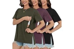 Tjukufpa Women's Oversized Nursing Shirts for Breastfeeding with Hidden Zipper Short Sleeve Maternity Tops with Side Slits