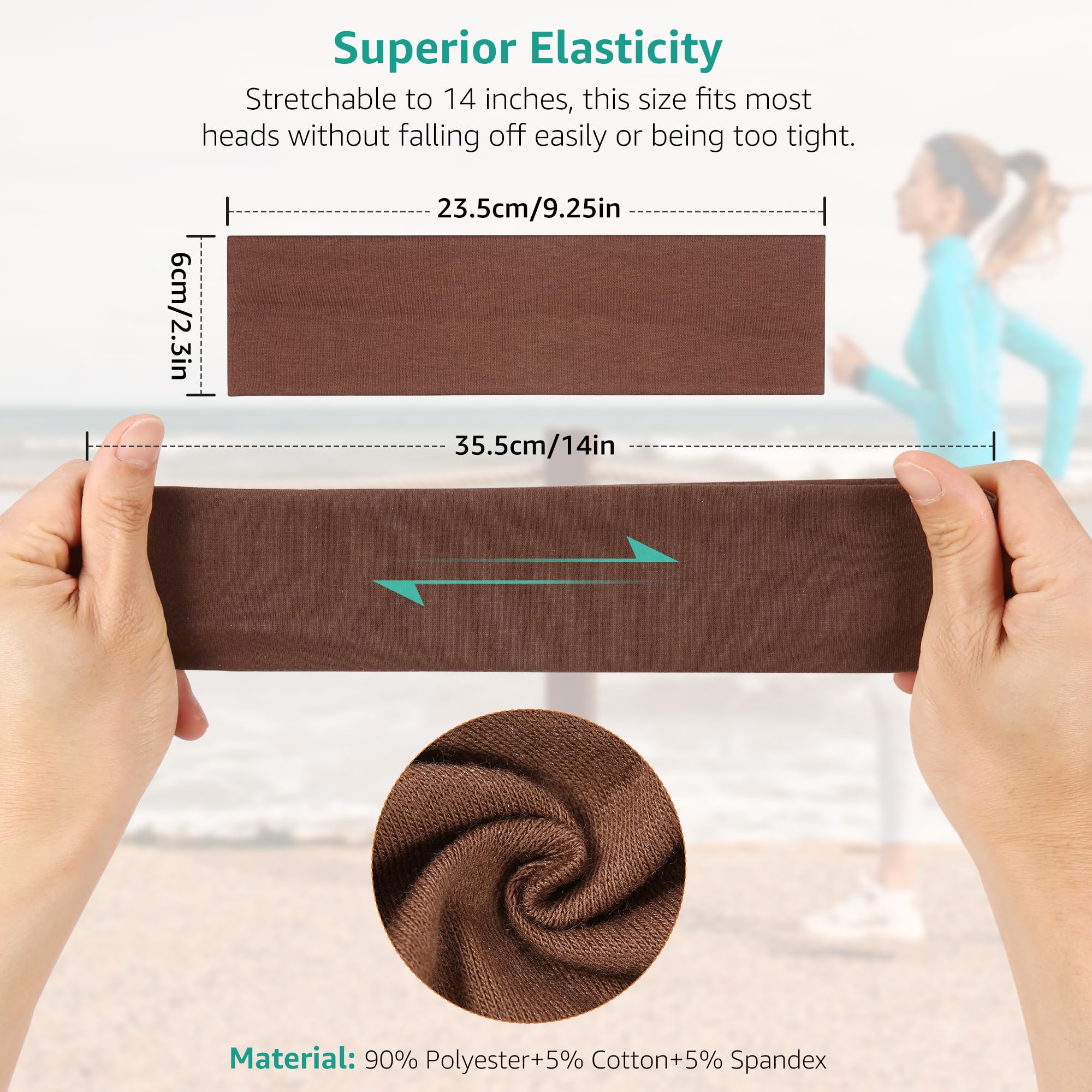 8 Pack Headbands for Women Non Slip - Stylish Sports Hair Bands for Women's Hair - Soft Cotton Cloth Stretchy Headbands for Women for Yoga, Outdoor Exercise Running