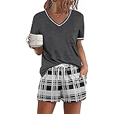 Ekouaer Women's Pajamas Sets Short Sleeve Lounge Sets Sleepwear Casual Two Piece Pjs With Pockets