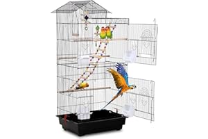 HCY, Bird Cage 39 inch Accessories with Bird Stand Medium Roof Top Large Flight cage for Small Cockatiel Canary Parrot Parakeet Conure Finches Budgie Lovebirds Pet Toy
