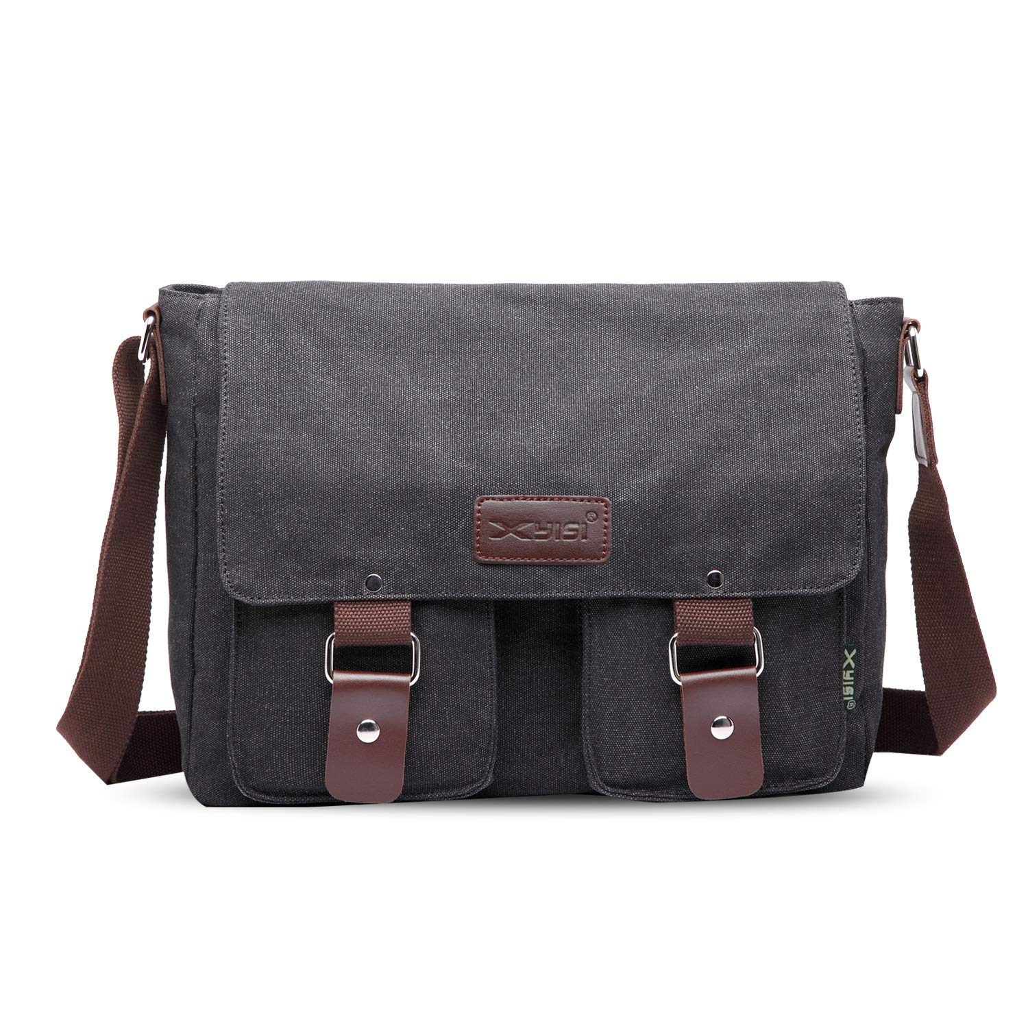 FANDARE Vintage Crossbody Bag Unisex Canvas Messenger Bag 7.9 inch Tablet Satchel Bag Travel Shoulder Bag Working Bag Bookbag Briefcase for Men and Women Black
