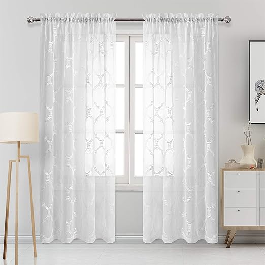 Amazon Com Dwcn Moroccan Embroidered Sheer Curtains Faux Linen