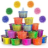 Evoio Easter Baskets in Bulk for Kids 24 PCS Plastic Easter Basket Bucket for Eggs Hunts Game, Classroom Eggs Collecting Baskets with 6 Color Raffia Paper Grass Filler Basket for Kids Egg Hunts Party