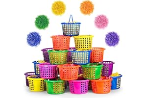 Evoio Easter Baskets in Bulk for Kids 24 PCS Plastic Easter Basket Bucket for Eggs Hunts Game, Classroom Eggs Collecting Baskets with 6 Color Raffia Paper Grass Filler Basket for Kids Egg Hunts Party