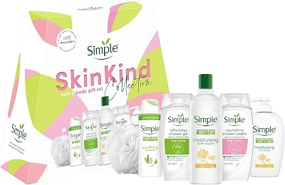 Simple Skin Kind Collection Bath & Body Gift Set 5 Piece with Shower Puff