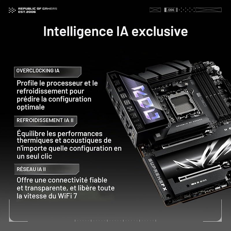 ROG Crosshair X870E Hero – Carte mère Gaming AMD Ryzen AM5 X870E ATX (DDR5, 18+2+2 DrMOS, PCIe 5.0, 5 x M.2, Wi-FI 7, USB4 Type-C avec Quick Charge 4+, HDMI, AI Overclocking, Aura Sync RGB)