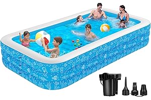 RUANSZZ Inflatable Swimming Pools, 130" x 72" x 22" Above Ground Blow Up Swimming Pools with Pump, Large Size Enduring Thickened Pools for Water Party Family Outdoor Garden Backyard