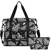 Travel Duffel Tote Bag Moth Skull Moon Esoteric Sports Duffel Bag with Wet Pocket Weekender Overnight Bag for Women Men Gym Bag, Carry On Bag Hospital Bag for Labor and Delivery