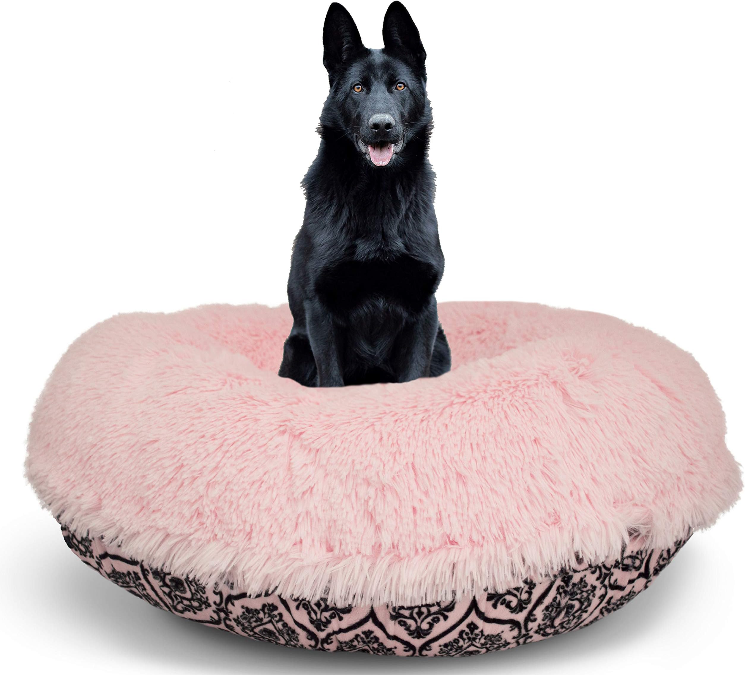 BESSIE AND BARNIE Signature Versailles Pink/Bubble Gum Luxury Shag Extra Plush Faux Fur Bagel Pet/Dog Bed (Multiple Sizes)