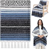 Oudain Mexican Throws Blankets 45 x 70 Inch, Cotton Outdoor Cozy Baja Falsa Blanket Woven Serape Restorative Yoga Fiesta Christmas Essential Supplies for Beach Couch Picnic(Multi Color)