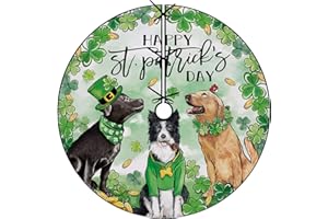 Fzbali Happy St. Patrick's Day Christmas Tree Skirt 48 Inches Lace-up Golden Retriever Dog Shamrock Clover Tree Skirt, Top Hat Gold Coins Irish Spring Holiday Party Indoor Decoration Home Decor