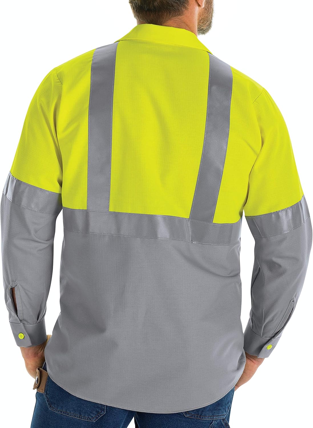 Red Kap Men's Hi-Visibility Long Sleeve Color Block Ripstop Work Shirt-Type R, Class 2: Clothing