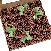 Ling's moment Artificial Flowers 25Pcs Walnut Brown Roses Decor w/Stems,3" Real Touch DIY Foam Floral for Wedding Bouquet/Centerpieces, Outdoors Party Backdrop, Room/Table, and Garden/Pot Decorations