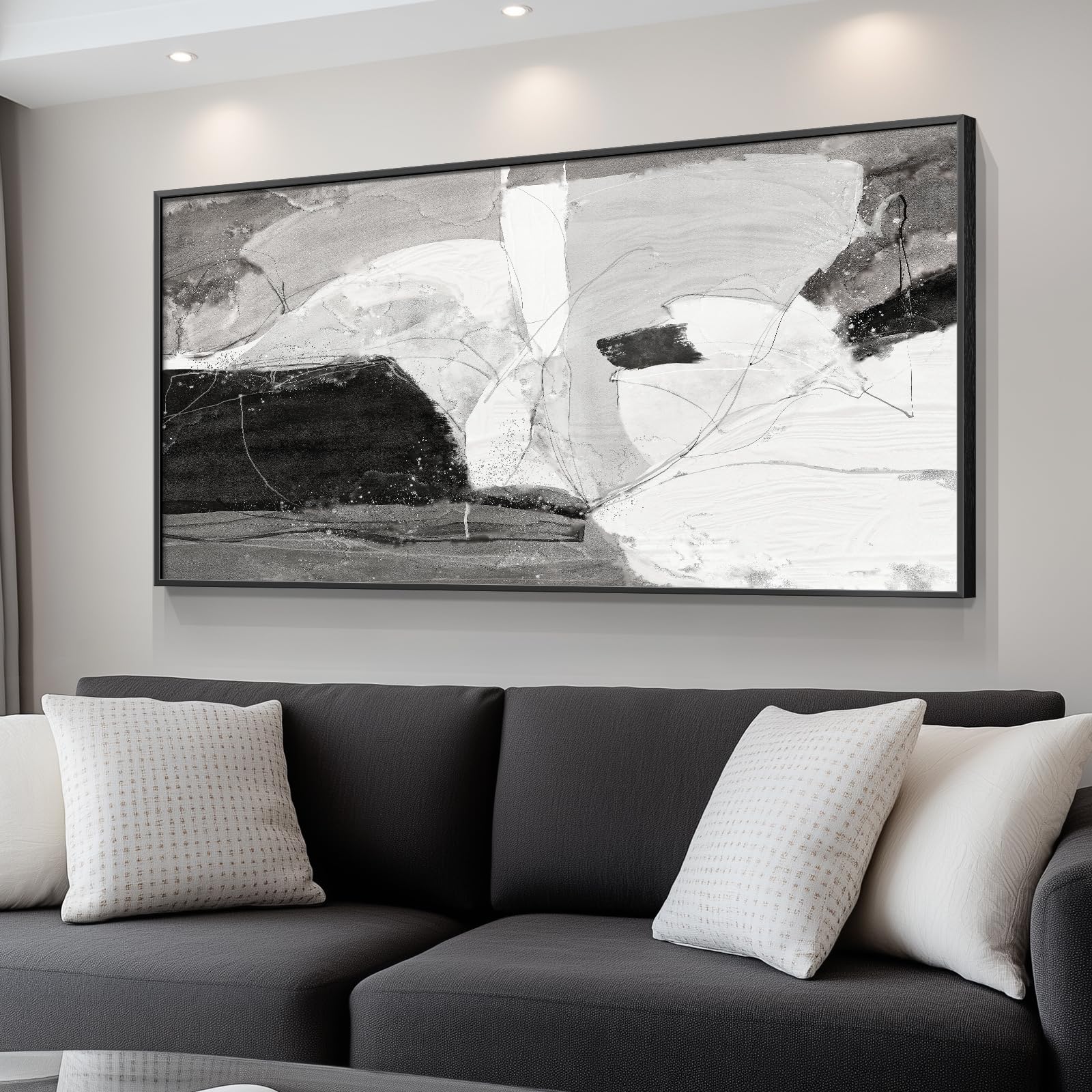 Framed Extra Large Black and White Abstract Wall Art for Living Room ...