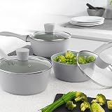 Salter Earth 3pc Saucepan Set Induction Ceramic Non-Stick PFAS-Free Green view 3