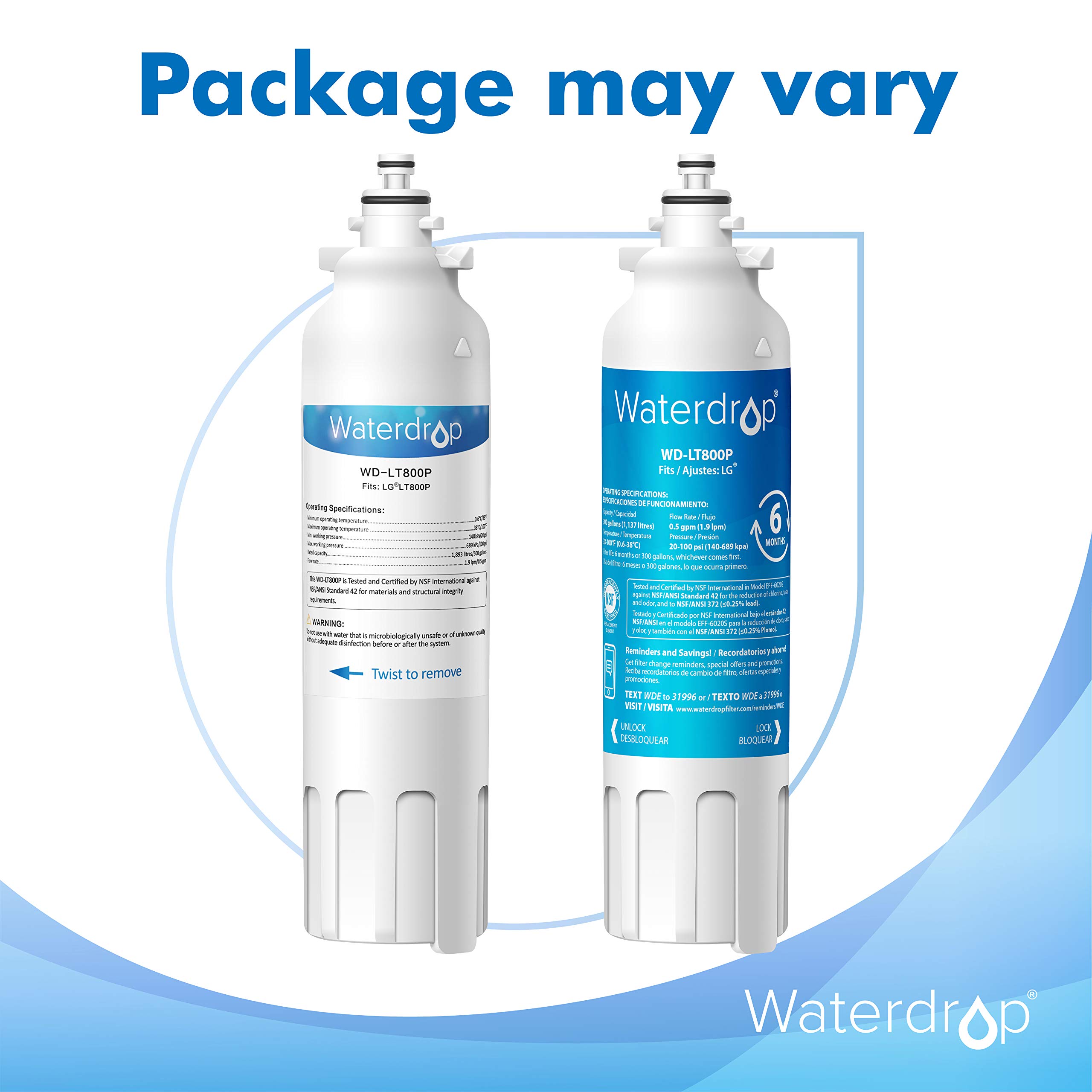 Waterdrop ADQ73613401 Refrigerator Water Filter, Compatible with LG