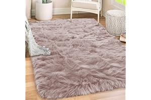 Gorilla Grip Fluffy Faux Fur Rug, 5x7, Machine Washable Soft Furry Area Rugs, Rubber Backing, Plush Floor Carpets for Baby Nursery, Bedroom, Living Room Shag Carpet, Luxury Home Decor, Dusty Rose