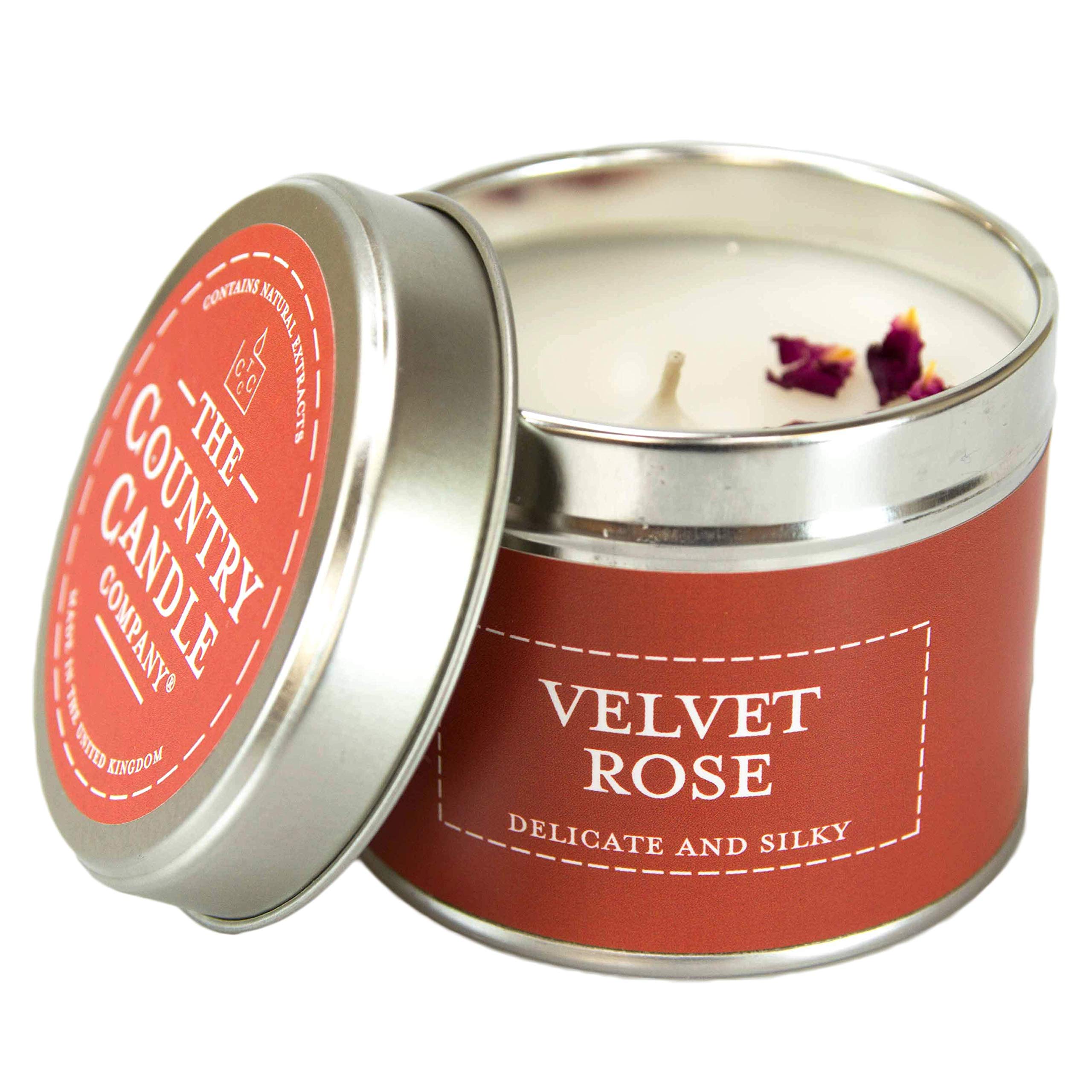 The Country Candle Company Pastels Tin Candle – Velvet Rose Scented, Up to 35 Hours Burn Time