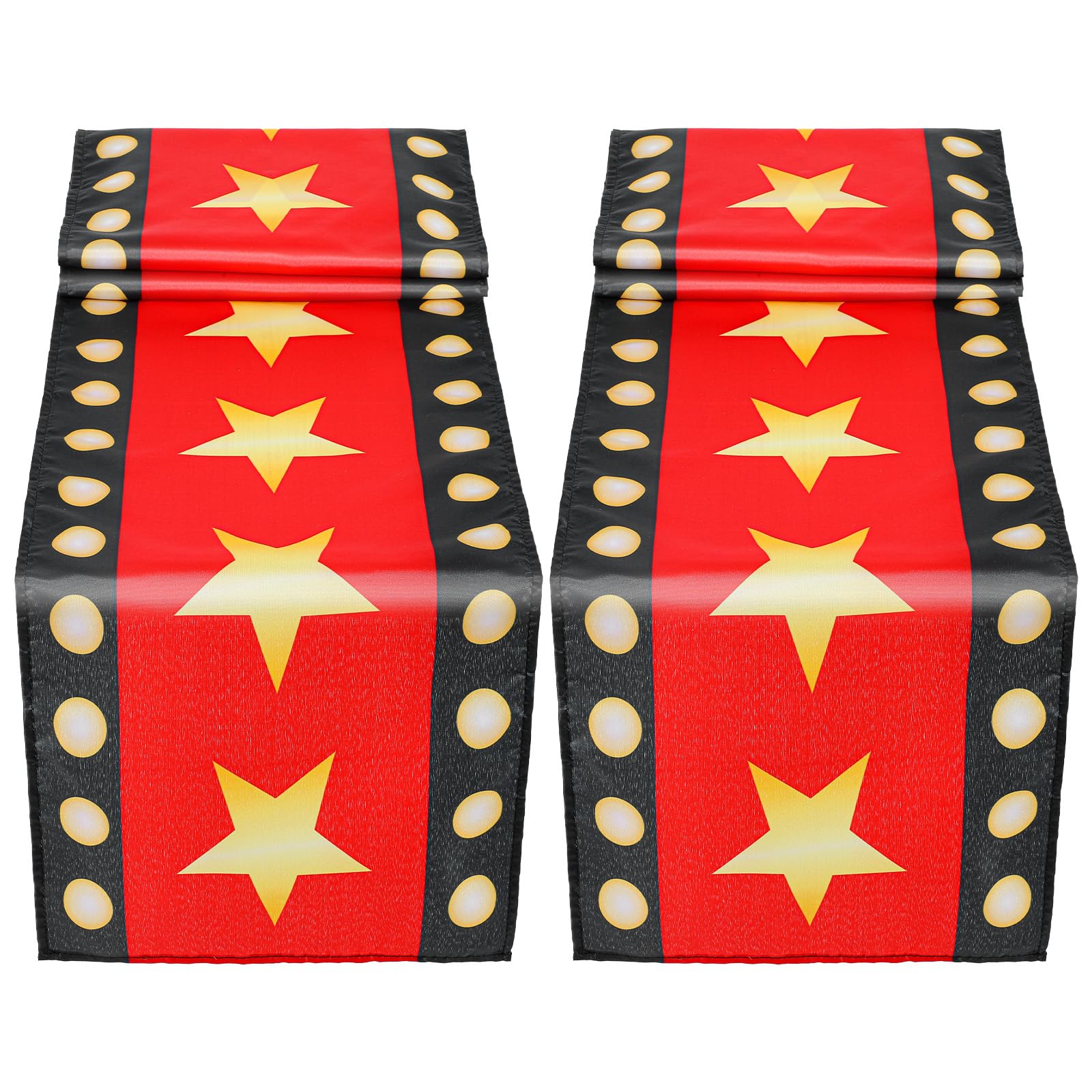 Photo 1 of 2 Pcs Gold Star Design Movie Night Table Runner, Red Carpet Movie Night Supplies for Birthday Party Decoration(72×12.6 Inches)
