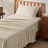 Bedsure Deep Pocket Twin Sheets Set - Fits Mattresses Up to 21 Inches Thick -3 Piece GentleSoft Bed Sheets, Moisture Wicking, Soft & Cooling Bedsheet & Pillowcases, Easy & Secure Fit, Beige
