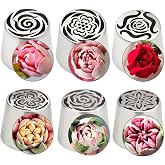 6Pcs Jumbo Russian Piping Tips Set, Stainless Steel Cake Decorating Extra Large Nozzles for Buttercream Flower Piping, Rose Tulip Cupcake Decorating, Reusable Icing Tips with 1 Pastry Brush (XXL, 6A)
