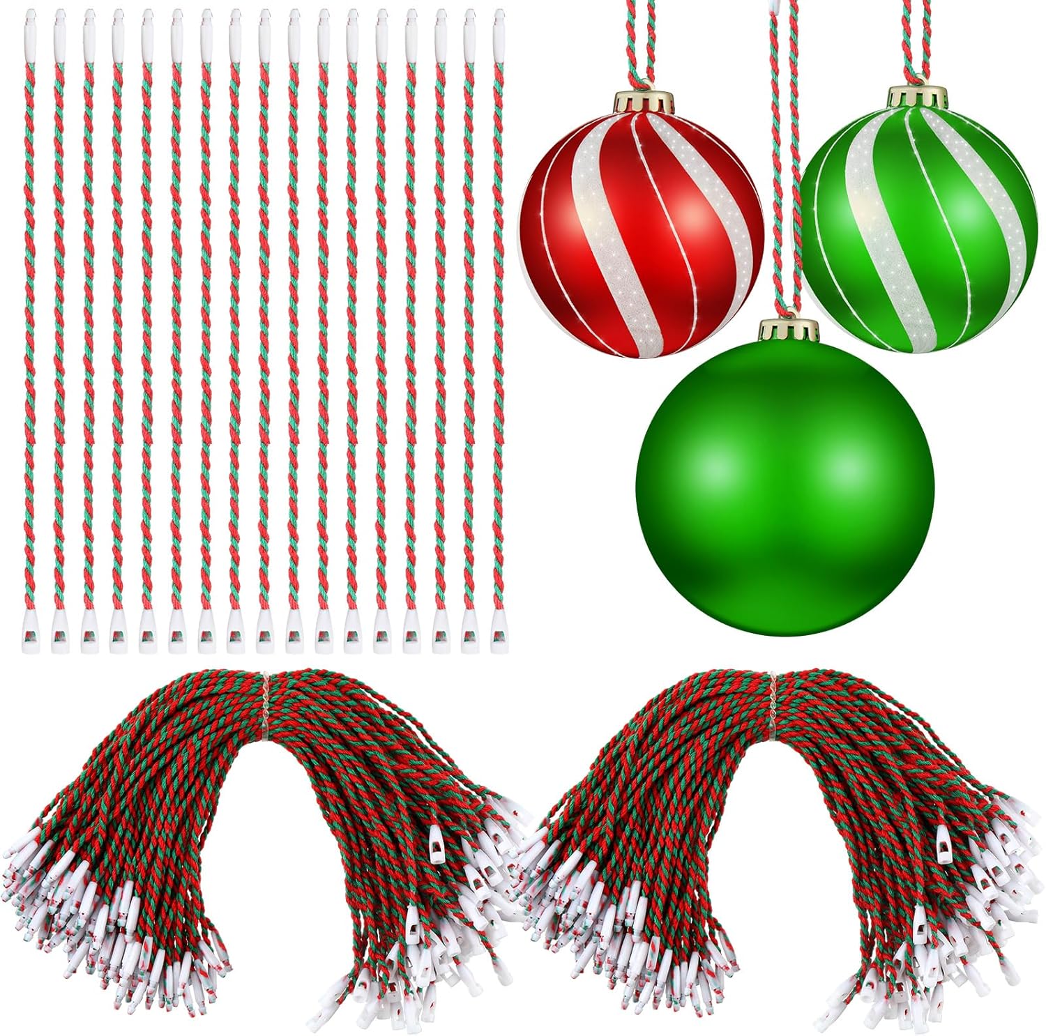 Ornament Hooks - 300 Pieces Christmas Ornaments Hanger String Snap Xmas Locking Fabric Hangtag Ropes for Holiday Party Hanging Decoration (Red, Green)