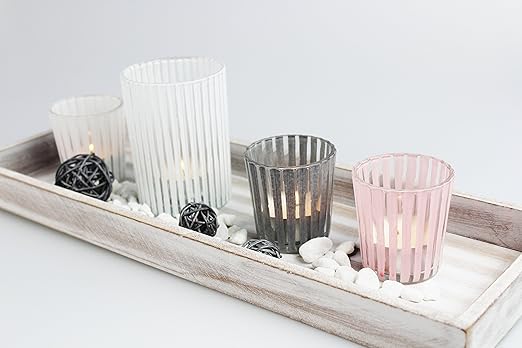 Tolles LED - Teelichthalter - Set auf massivem Holz - Tablett mit 4