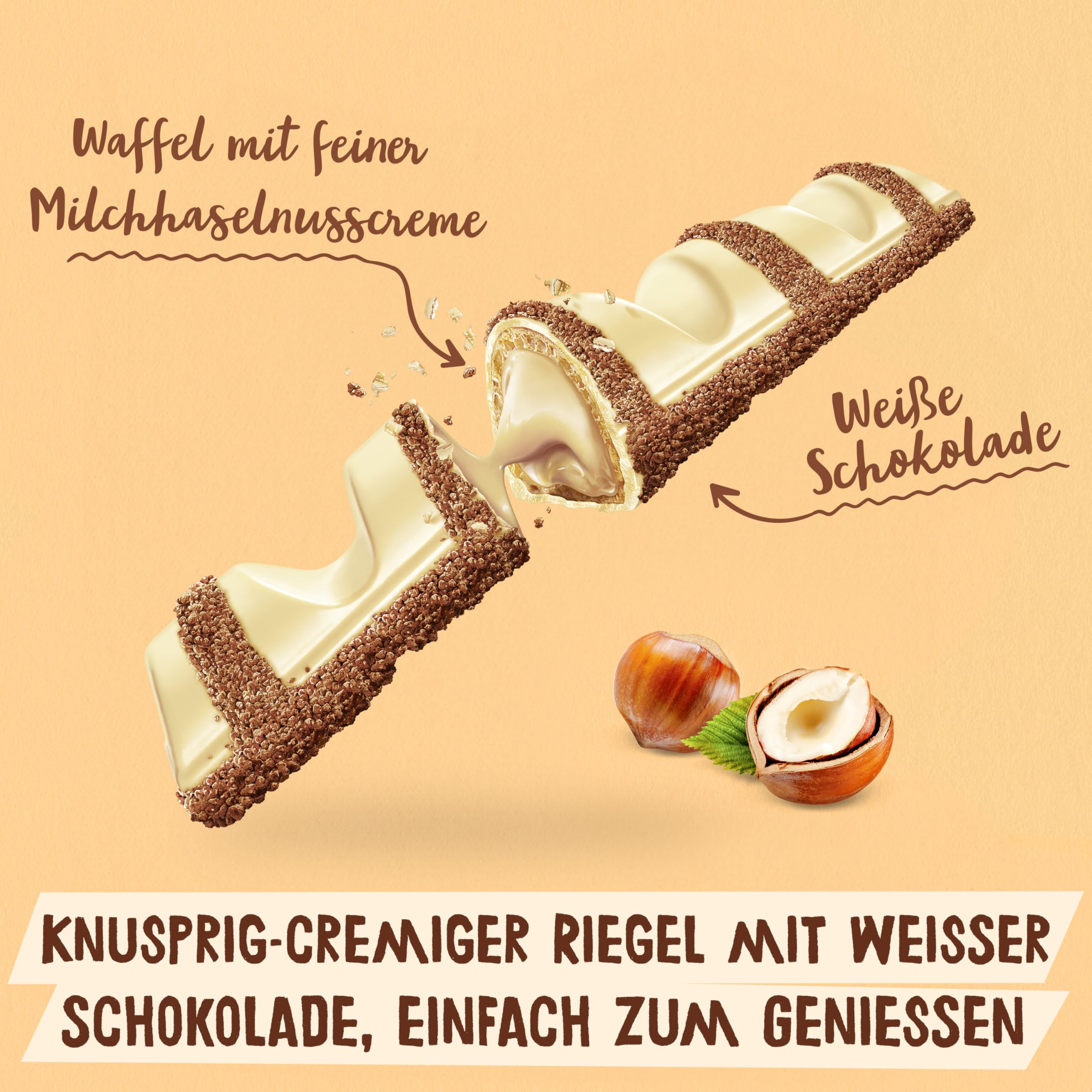 Kinder bueno White 6er – Waffel-Riegel mit weißer Schokolade, zarter Knusperhülle und cremiger Milch-Haselnuss-Füllung – Süßigkeiten für Karneval, Fasching – 117g 4
