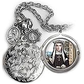 St. Catherine of Bologna Locket Necklace, Patron Saint Confirmation Gift, Italian Charms, Catholic Jewelry