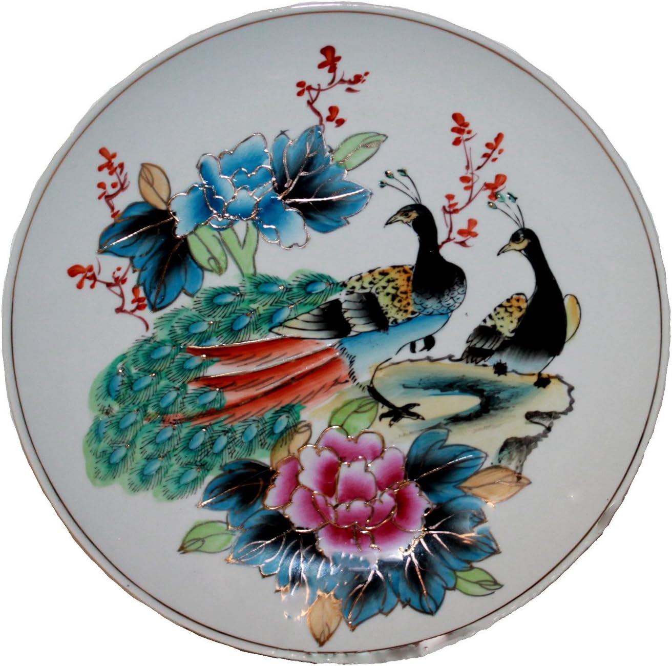 Large Proud Peacock Pair on Mountaintop Plate